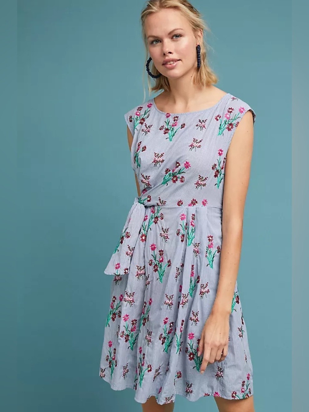 Anthropologie Maeve Celestia Embroidered Floral Faux Wrap Dress Cottagecore 12